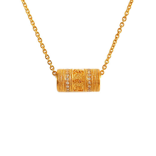 【天然正品】老庙足金六字箴言转经筒0.139克拉钻石吊坠项链12.9*7.0MM（皆取最大值）链长：47CM（长度可调节）女士 301125AK16特价：10180 商品图0