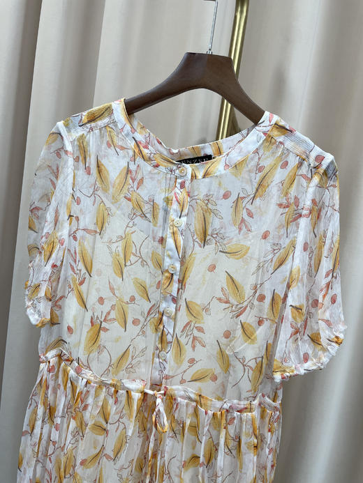 「断码清仓」法式温柔浅底碎花短袖真丝连衣裙 L码 ZFYY169 商品图1