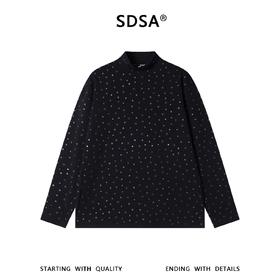 SDSA男士秋冬新款痞帅男装潮牌撞色泡泡印花立领长袖T恤百搭舒适