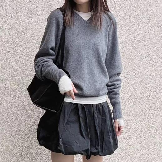 D121427卷边下摆V领插肩长袖宽松显瘦针织衫上衣女 商品图6