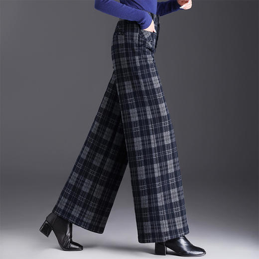 QYM 3585-Y加绒加厚毛呢阔腿裤时尚格纹直筒裤宽松休闲保暖裤 商品图2