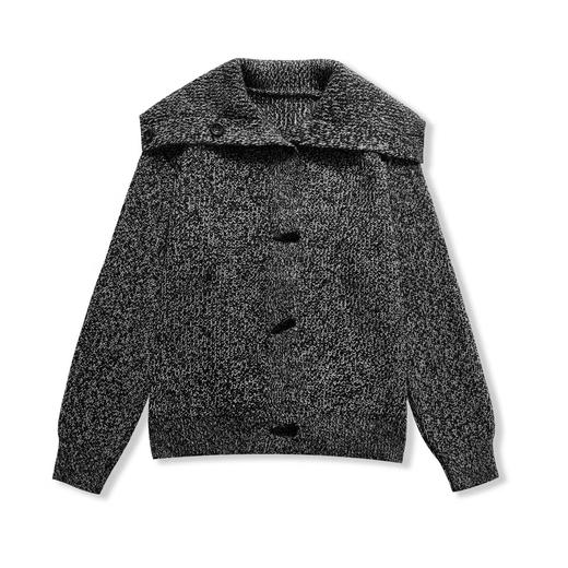 D121470冬季新款复古牛角扣翻领超保暖毛衣短外套 商品图11