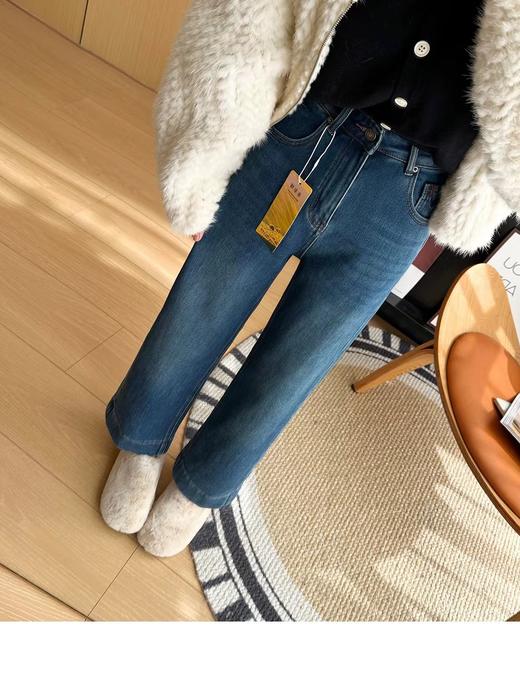 D121472巨显瘦四面弹直筒牛仔裤女秋冬厚宽松保暖阔腿裤 商品图3