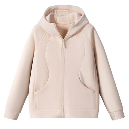 百媚生 秋冬季女士加绒加厚连帽抓绒衣保暖上衣L66 商品图4