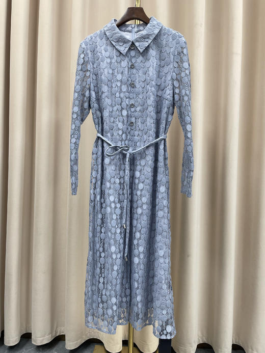 「断码清仓」蓝色碎花翻领收腰双层蕾丝连衣裙 L码 ZFYY168 商品图0