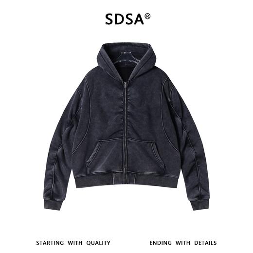 SDSA男士秋冬新款痞帅男装潮牌高街做旧连帽卫衣百搭时尚短款外套 商品图0
