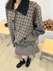 D121468老钱风复古时尚撞色翻领格纹针织开衫外套半身裙套装女 商品缩略图0