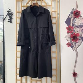 「断码清仓」黑色宽松系腰中袖长款风衣 L码 ZFYY148