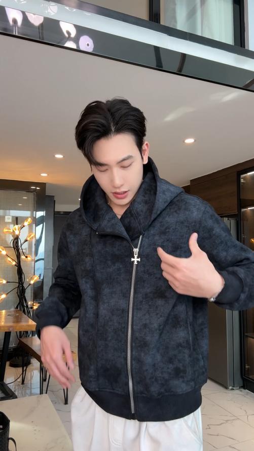 WT317SDSA秋冬新款痞帅男装韩版潮牌扎染斜拉链连帽卫衣百搭开衫外套 商品图0