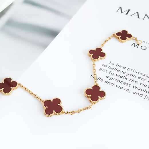 【98新】VCA梵克雅宝Vintage Alhambra系列VCARD3550018K黄金镶红玉髓四叶草红五花手链链长约19cm女士 051225NJS19 商品图4