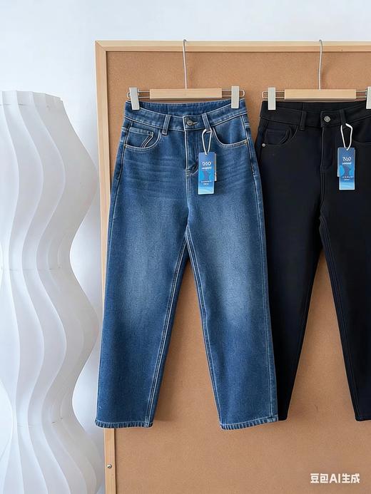 D121426南瓜刺绣加绒牛仔烟管裤冬加厚奥粒绒保暖显瘦法棍裤九分直筒裤女 商品图0