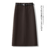 丁摩 【配腰带】毛呢半身裙女秋冬开叉直筒a字裙子AS2826 商品缩略图4