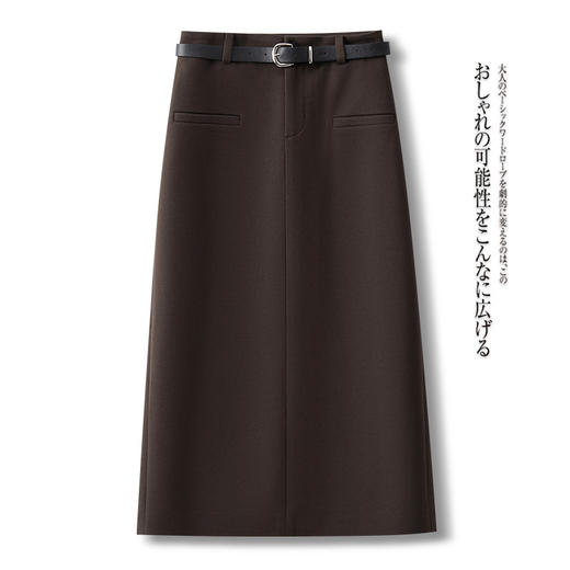 丁摩 【配腰带】毛呢半身裙女秋冬开叉直筒a字裙子AS2826 商品图4