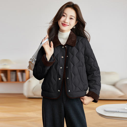 百媚生 秋冬短款棉衣外套压棉轻薄保暖上衣MX35890 商品图1