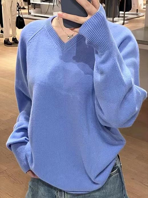 D121427卷边下摆V领插肩长袖宽松显瘦针织衫上衣女 商品图8