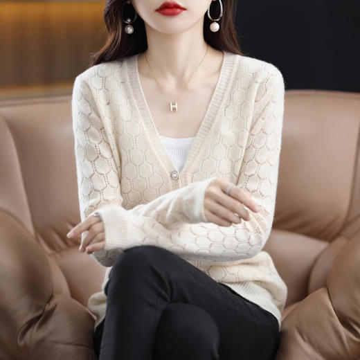 丁摩 100％羊毛复古镂空针织开衫羊毛外套A212 商品图2