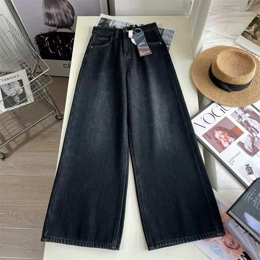 D121471冬日慵懒氛围感加绒阔腿牛仔裤藏肉显瘦女长裤 商品图9