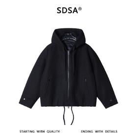 SDSA男士秋冬新款痞帅男装高街纯色拉链连帽羽绒服外套百搭宽松
