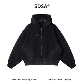 SDSA男士秋冬新款痞帅男装潮牌做旧渐变设计感拉链连帽卫衣百搭