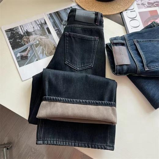 D121471冬日慵懒氛围感加绒阔腿牛仔裤藏肉显瘦女长裤 商品图11