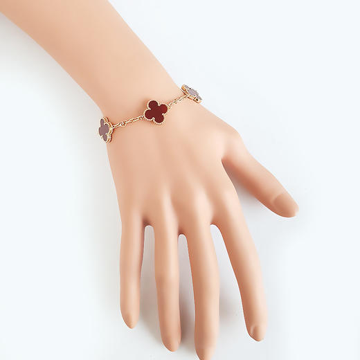 【98新】VCA梵克雅宝Vintage Alhambra系列VCARD3550018K黄金镶红玉髓四叶草红五花手链链长约19cm女士 051225NJS19 商品图7