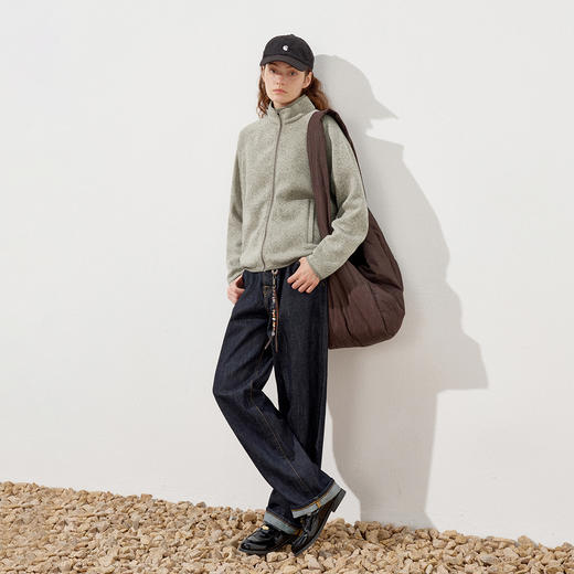 714street轻薄粗针花纱抓绒运动外套男2026春季新款宽松落肩夹克 商品图4