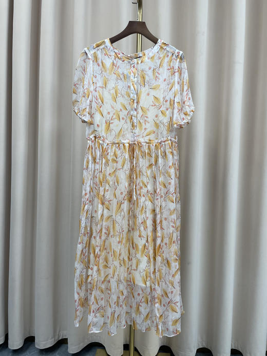 「断码清仓」法式温柔浅底碎花短袖真丝连衣裙 L码 ZFYY169 商品图0