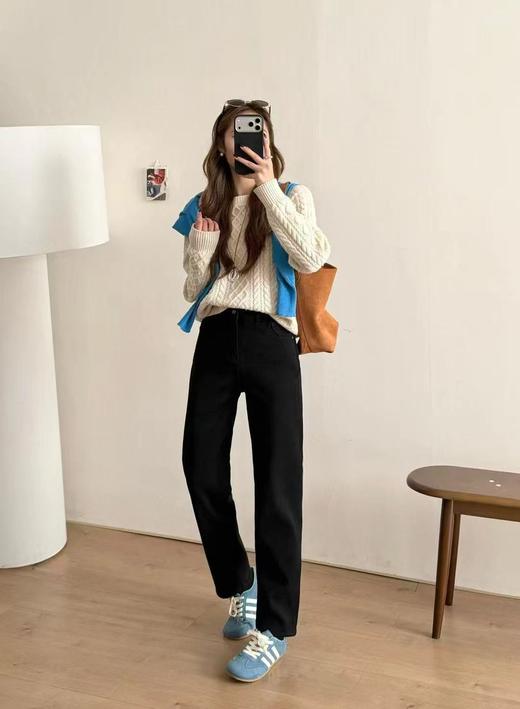 D121426南瓜刺绣加绒牛仔烟管裤冬加厚奥粒绒保暖显瘦法棍裤九分直筒裤女 商品图10