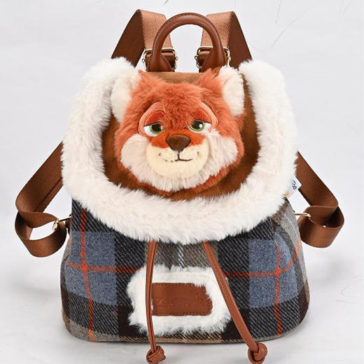 毛绒双肩包格纹大容量抽绳背包尼克雪绒双肩包-纪念日百货门店同款168497680 商品图3