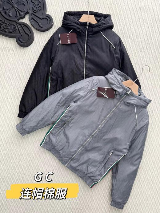 D121476秋冬新款满印字母GG织带薄棉拉链连帽夹克外套 商品图0