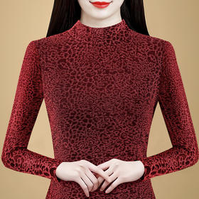 KQL 750G530网纱长袖t恤优雅复古立领加绒上衣