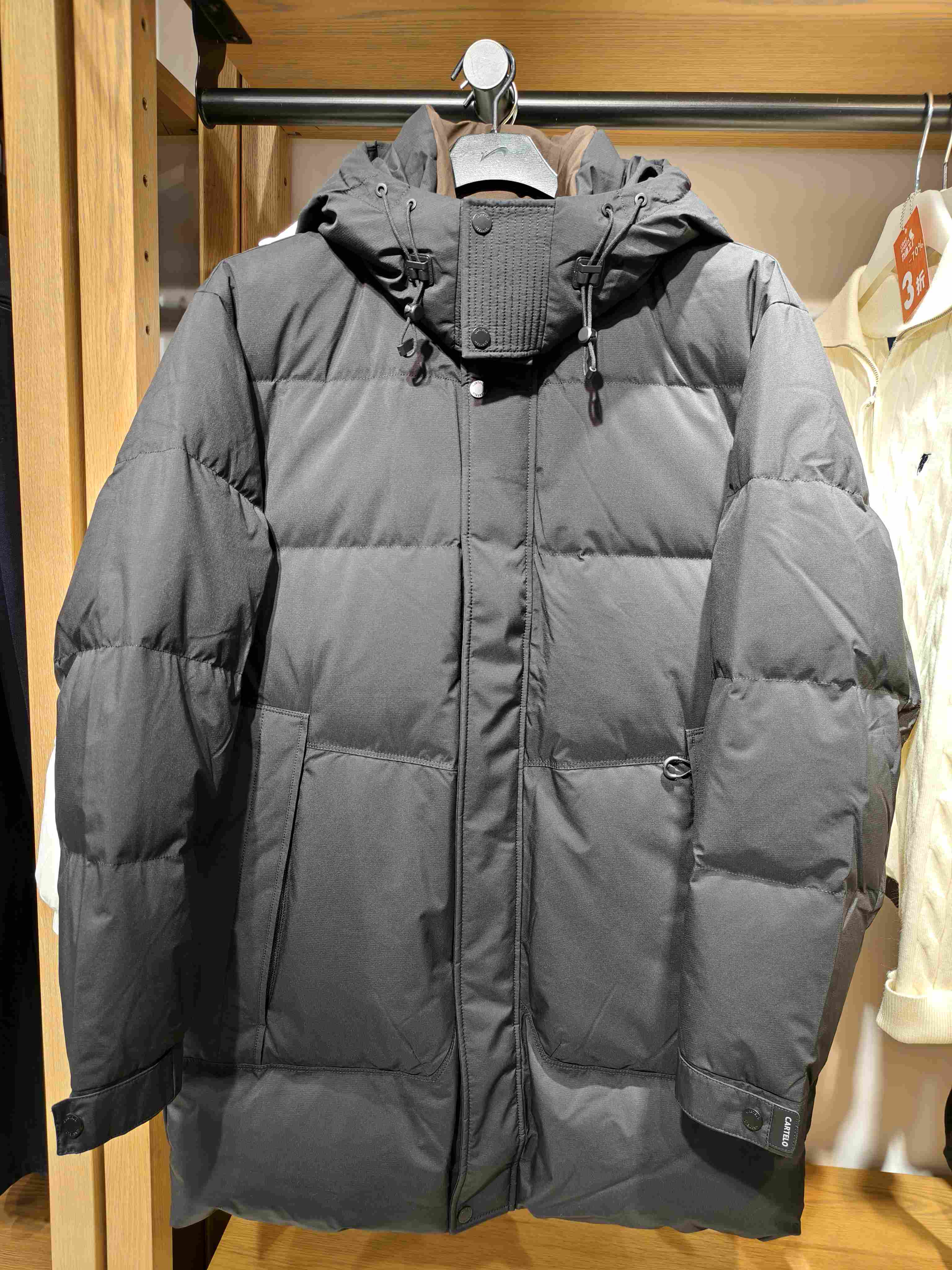 XXM 卡帝乐鳄鱼CARTELO男式秋冬长款连帽90白鸭绒羽绒服