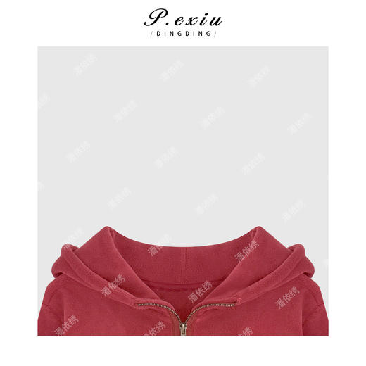 超细颗粒绒韩系减龄双拉链连帽卫衣外套 M9205 商品图2