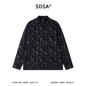 SDSA男士秋冬新款痞帅男装简约撞色满印花卉印花立领长袖T恤显瘦
