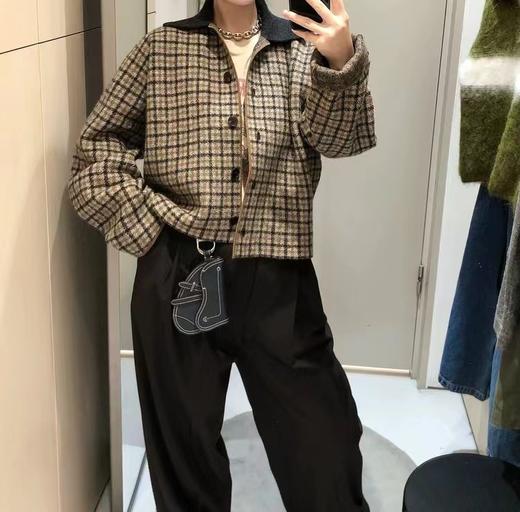 D121468老钱风复古时尚撞色翻领格纹针织开衫外套半身裙套装女 商品图6