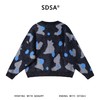 8606SDSA男士秋冬新款痞帅男装美式刺绣字母拼接圆领毛衣复古百搭上衣 商品缩略图4