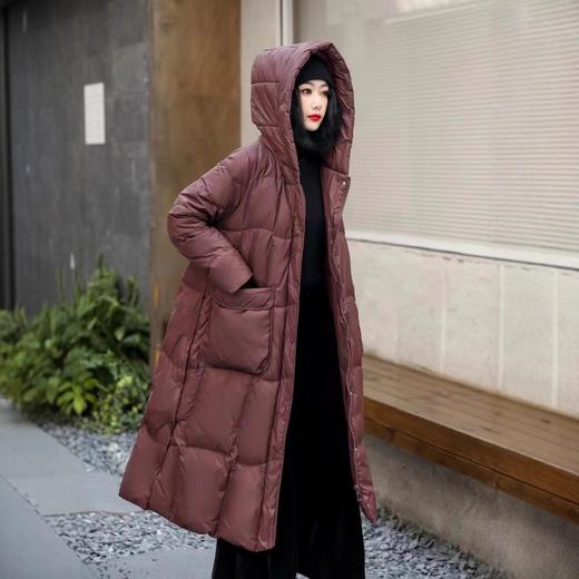 丁摩 白鸭绒过膝长款羽绒服简约连帽外套 商品图0
