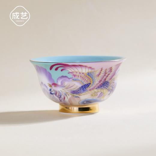 凤凰小压手杯/蓝/陶瓷凤凰松石绿地主人杯客杯礼盒装珐琅彩描金 商品图0