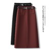 丁摩 【配腰带】毛呢半身裙女秋冬开叉直筒a字裙子AS2826 商品缩略图0