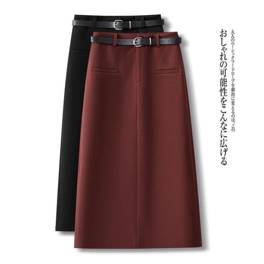 丁摩 【配腰带】毛呢半身裙女秋冬开叉直筒a字裙子AS2826 商品图0
