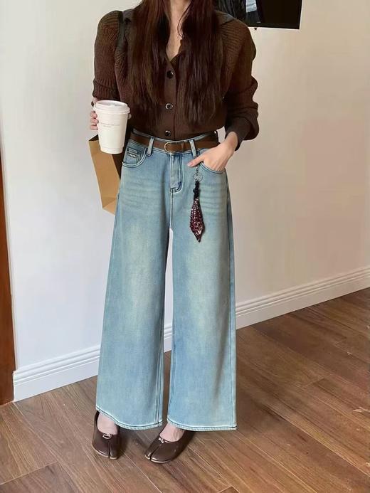 🔥🔥🔥【爆款牛仔】加厚密密绒～复古兰！0986小个子牛仔冬季加绒直筒阔腿裤-喜出 商品图0