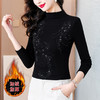 KQL 711H1917烫钻凤尾花型加绒高领长袖T恤上衣 商品缩略图1