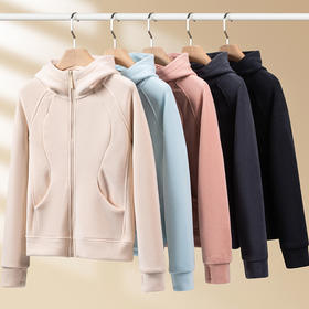 百媚生 秋冬季女士加绒加厚连帽抓绒衣保暖上衣L66