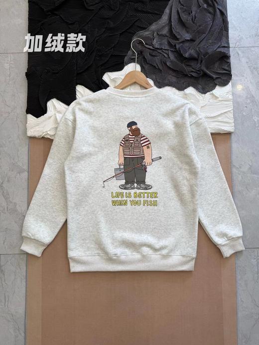 D121439钓鱼达人印花logo 加绒圆领长袖卫衣 商品图3