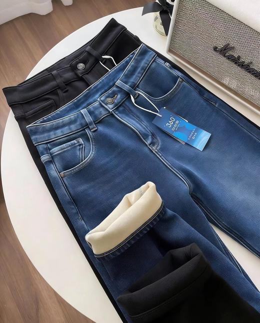 D121426南瓜刺绣加绒牛仔烟管裤冬加厚奥粒绒保暖显瘦法棍裤九分直筒裤女 商品图2