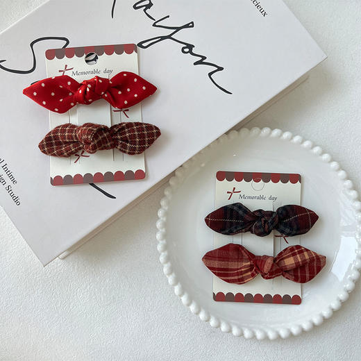 复古英伦风红咖格纹FGKH发夹-纪念日百货门店同款167949795 商品图1