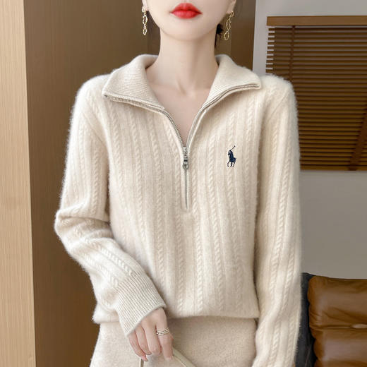 丁摩 100%纯羊毛衫女装针织毛衣开衫绞花刺绣女式羊毛衫NJR946 商品图1