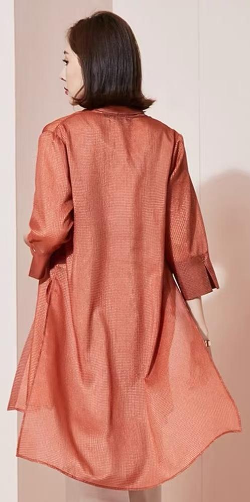 「断码清仓」复古暗格焦糖色不规则下摆雪纺衬衫裙 L码 ZFYY161 商品图4