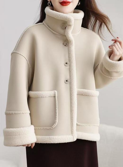 最后一件样衣【颗粒绒】麂皮绒可翻领立领皮毛一体加厚颗粒绒外套-喜出 商品图5