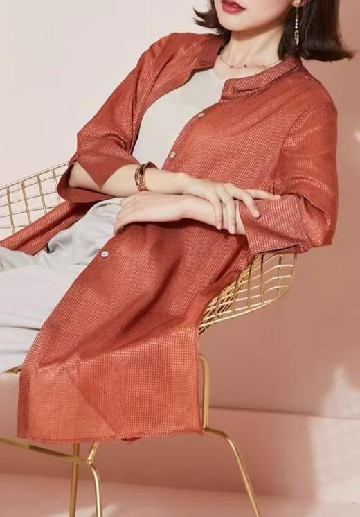 「断码清仓」复古暗格焦糖色不规则下摆雪纺衬衫裙 L码 ZFYY161 商品图1